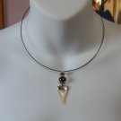 Vintage 925 Sterling Silver Mother of Pearl Shark Tooth Dark Red Stone Necklace