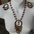 Vintage Gold Plated Over Brass Beaded Stars Necklace & Earrings