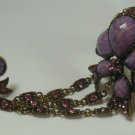Purple Bow Cab Rhinestone Cuff Bracelet with Attached Matching Adjustable Ring