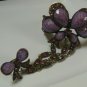 Purple Bow Cab Rhinestone Cuff Bracelet with Attached Matching Adjustable Ring
