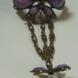 Purple Bow Cab Rhinestone Cuff Bracelet with Attached Matching Adjustable Ring