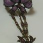 Purple Bow Cab Rhinestone Cuff Bracelet with Attached Matching Adjustable Ring