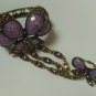 Purple Bow Cab Rhinestone Cuff Bracelet with Attached Matching Adjustable Ring
