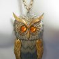 Vintage Large Two-tone Moveable Owl Pendant Necklace