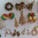 Vintage Rhinestone Christmas Brooches, Pendant & Earrings Lot