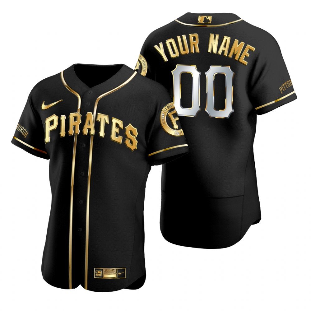 Men's Pittsburgh Pirates Custom Name Number Jersey Black Golden Edition