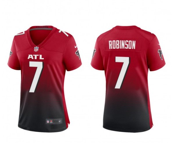 Women's Football Falcons Uniform #7 Bijan Robinson Jerseys Red 2023 Draft Limited Ladys Shirts