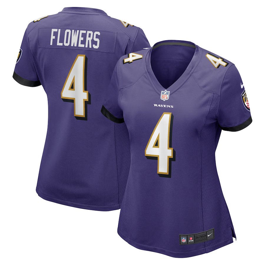 Women's Football Ravens Uniform #4 Zay Flowers Jerseys Purple 2023 Draft Game Limited Ladys Shirts