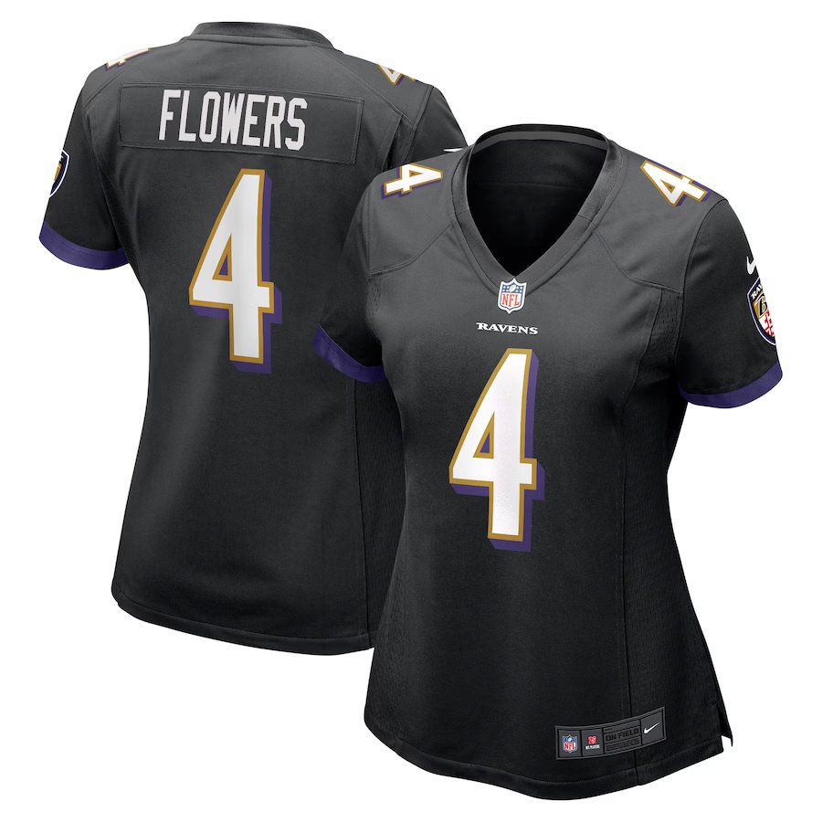 Women's Football Ravens Uniform #4 Zay Flowers Jerseys Black 2023 Draft Game Limited Ladys Shirts