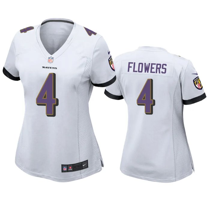 Women's Football Ravens Uniform #4 Zay Flowers Jerseys White 2023 Draft Game Limited Ladys Shirts