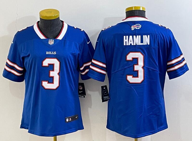Women's Football Bills Uniform #3 Damar Hamlin Jerseys Royal Team Game Player Limited ladys Shirts