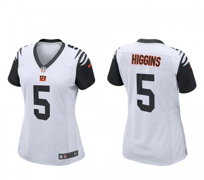 Women's Football Bengals Uniform #5 Tee Higgins Jerseys White Alternate Game Limited ladys Shirts