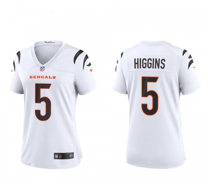 Women's Football Bengals Uniform #5 Tee Higgins Jerseys White Team Game Player Limited ladys Shirts