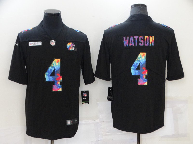 men's Activewear Football Uniform #4 Deshaun Watson Jerseys Black Rainbow Crucial Catch Shirt