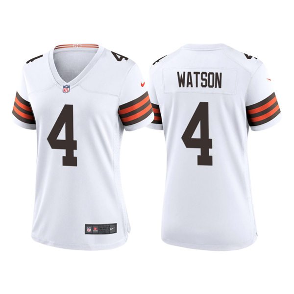 Women's Football Browns Uniform #4 Deshaun Watson Jerseys White Player Game Limited ladys Shirts