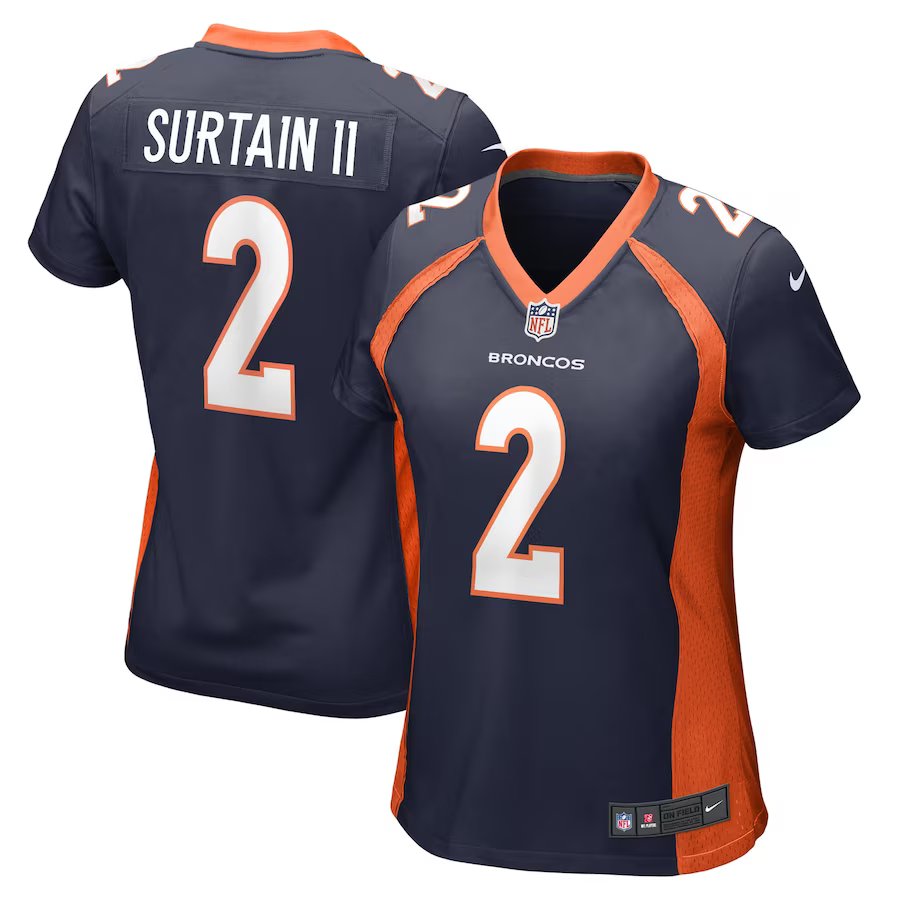 Women's Football Broncos Uniform #2 Pat Surtain II Jerseys Navy Player Game Limited ladys Shirts