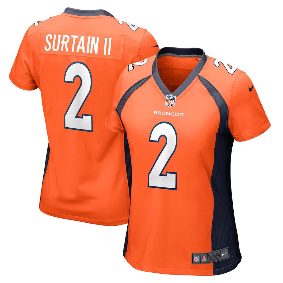 Women's Football Broncos Uniform #2 Pat Surtain II Jerseys Orange Player Game Limited ladys Shirts
