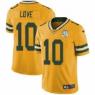 men's & youth Football Packers Uniform #10 Jordan Love Jersey Yellow Game 100th Patch Limited Shirts