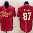 men's & youth Football Chiefs Uniform #87 Travis Kelce Jerseys Red Pinstripe Baseball Cool Shirts