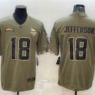 men's & youth Football Vikings Uniform #18 Justin Jefferson Jerseys 2022 Olive Salute Service Shirts