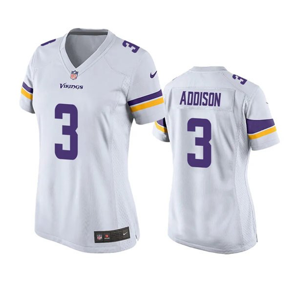 Women's Football Vikings Uniform #3 Jordan Addison Jerseys White 2023 Draft Limited ladys Shirts