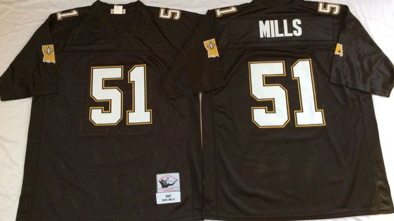 men's & youth Football Saints Uniform #51 Sam Smills Jersey Vintage Black Throwback M&N Mesh Shirts