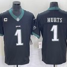 men's & youth Football Eagles Uniform #1 Jalen Hurts Jerseys Black C patch 2023 F.U.S.E. Shirts