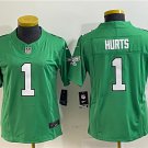 Women's Football Eagles Uniform #1 Jalen Hurts Jerseys Kelly Green 2023 F.U.S.E. ladys Shirts