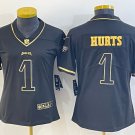 Women's Football Eagles Uniform #1 Jalen Hurts Jerseys Black Golden Edition Limited ladys Shirts