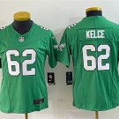Women's Football Eagles Uniform #62 Jason Kelce Jerseys Kelly Green 2023 F.U.S.E. ladys Shirts