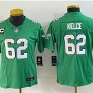 Women's Football Eagles Uniform #62 Jason Kelce Jerseys Green C patch 2023 F.U.S.E. ladys Shirts