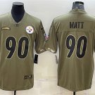 men's & youth Football Steelers Uniform #90 T.J. Watt Jerseys 2022 Olive Salute to Service Shirts