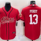 men's & youth Football 49ers Uniform #13 Brock Purdy Jerseys Red Baseball CoolBase Shirts