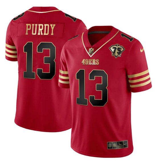 men's & youth Football 49ers Uniform #13 Brock Purdy Jerseys Red 75th ...