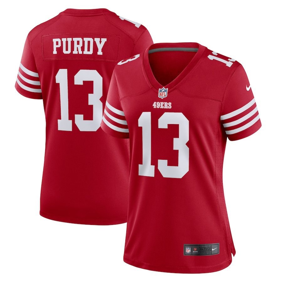 Women's Football 49ers Uniform 13 Brock Purdy Jerseys Scarlet Player