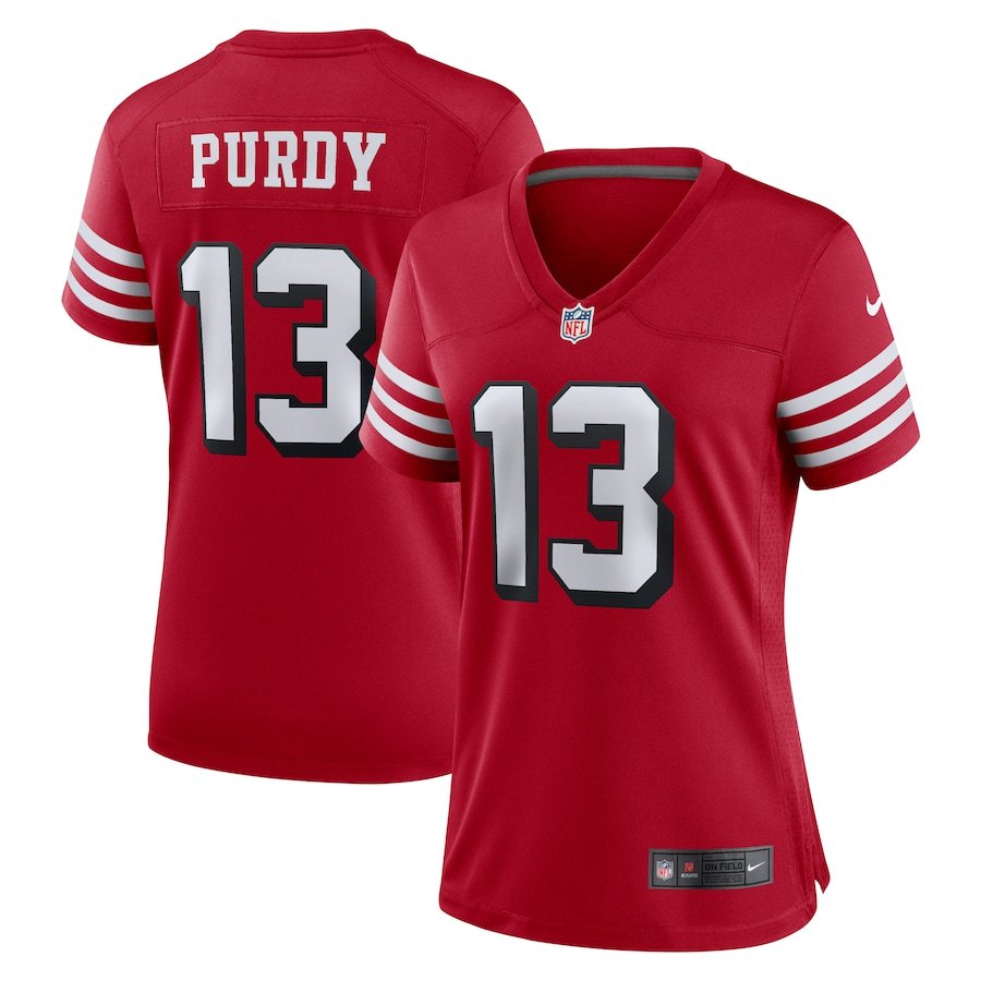 Women's Football 49ers Uniform #13 Brock Purdy Jerseys Alternate Red ...