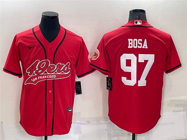 men's & youth Football 49ers Uniform #97 Nick Bosa Jerseys Red Baseball  CoolBase Shirts