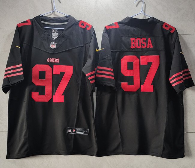 men's & youth Football 49ers Uniform #97 Nick Bosa Jerseys Black 2023  F.U.S.E. Limited Shirts