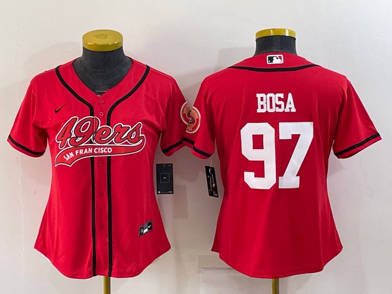 Women's Football 49ers Uniform #97 Nick Bosa Jerseys Red Baseball CoolBase  ladys Shirts