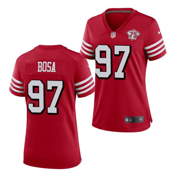 Women's Football 49ers Uniform #97 Nick Bosa Jerseys Alternate Red 75th  Anniversary ladys Shirts