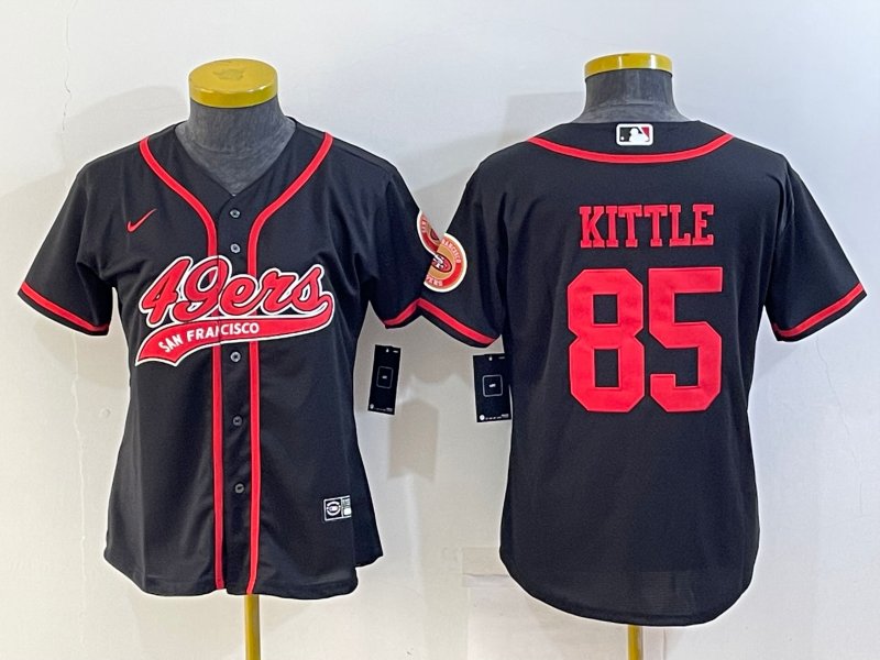 Women's Football 49ers Uniform #85 George Kittle Jerseys Black Baseball  CoolBase ladys Shirts