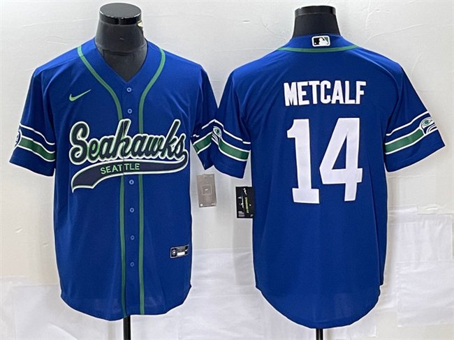 men's & youth Football Seahawks Uniform #14 DK Metcalf Jerseys Royal  Baseball CoolBase Shirts