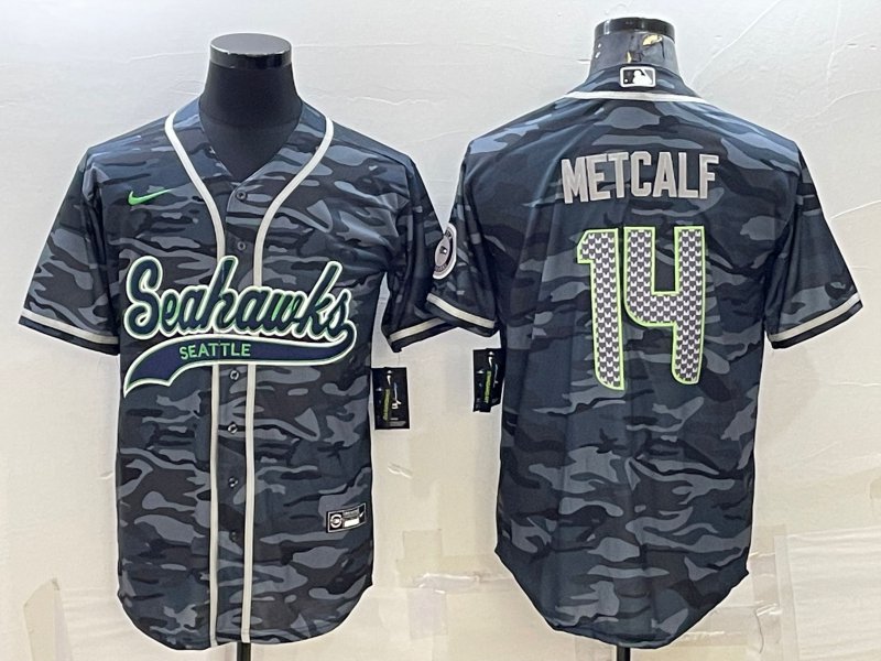 men's & youth Football Seahawks Uniform #14 DK Metcalf Jerseys Grey Camo  Baseball CoolBase Shirts