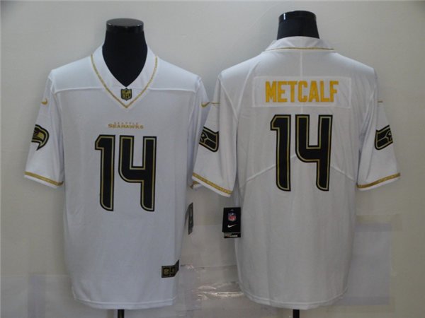 men's & youth Football Seahawks Uniform #14 DK Metcalf Jerseys White Golden  Edition Limited Shirts