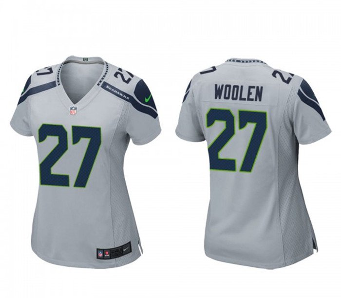 Women's Football Seahawks Uniform #27 Tariq Woolen Jerseys Gray Player Game  Limited ladys Shirts