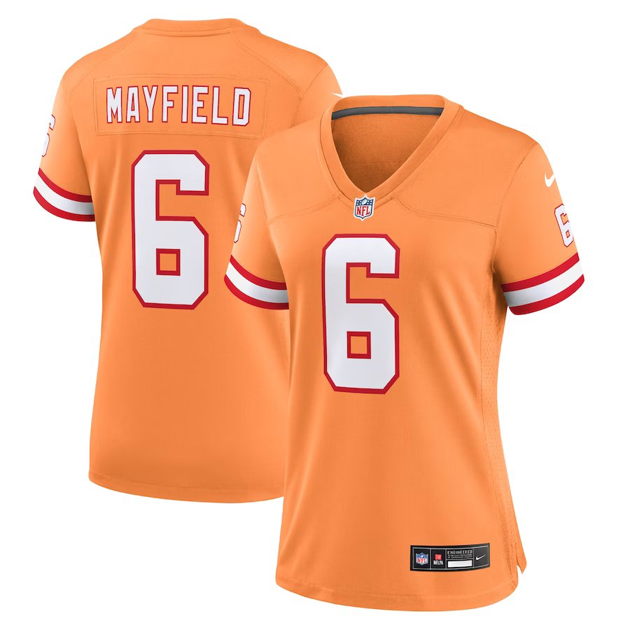 Women's Football Buccaneers Uniform #6 Baker Mayfield Jerseys Orange Game 2023 Limited ladys Shirts