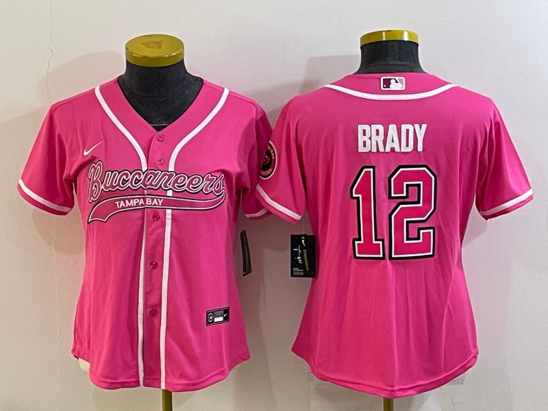 Women's Football Buccaneers Uniform #12 Tom Brady Jerseys Pink Baseball CoolBase ladys Shirts