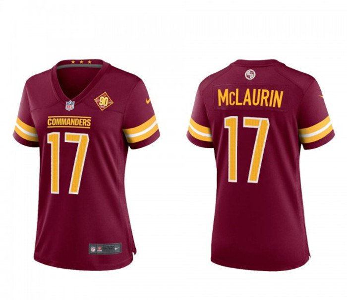 Women's Football Commanders Uniform #17 Terry McLaurin Jerseys Burgundy  90th Years ladys Shirts