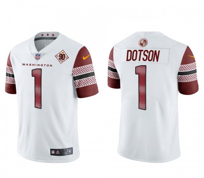 men's & youth Football Commanders Uniform #1 Jahan Dotson Jerseys White  90th Years Limited Shirts