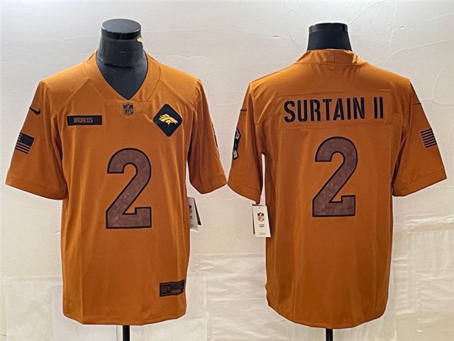 men's Football Activewear Broncos Uniform #2 Pat Surtain II Jerseys 2023 Brown Salute Service Shirts